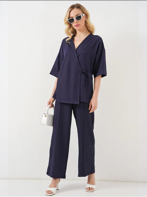 Ensemble pantalon kimono surdimensionné à col en v et fermeture à nouer bdart - Kiabi