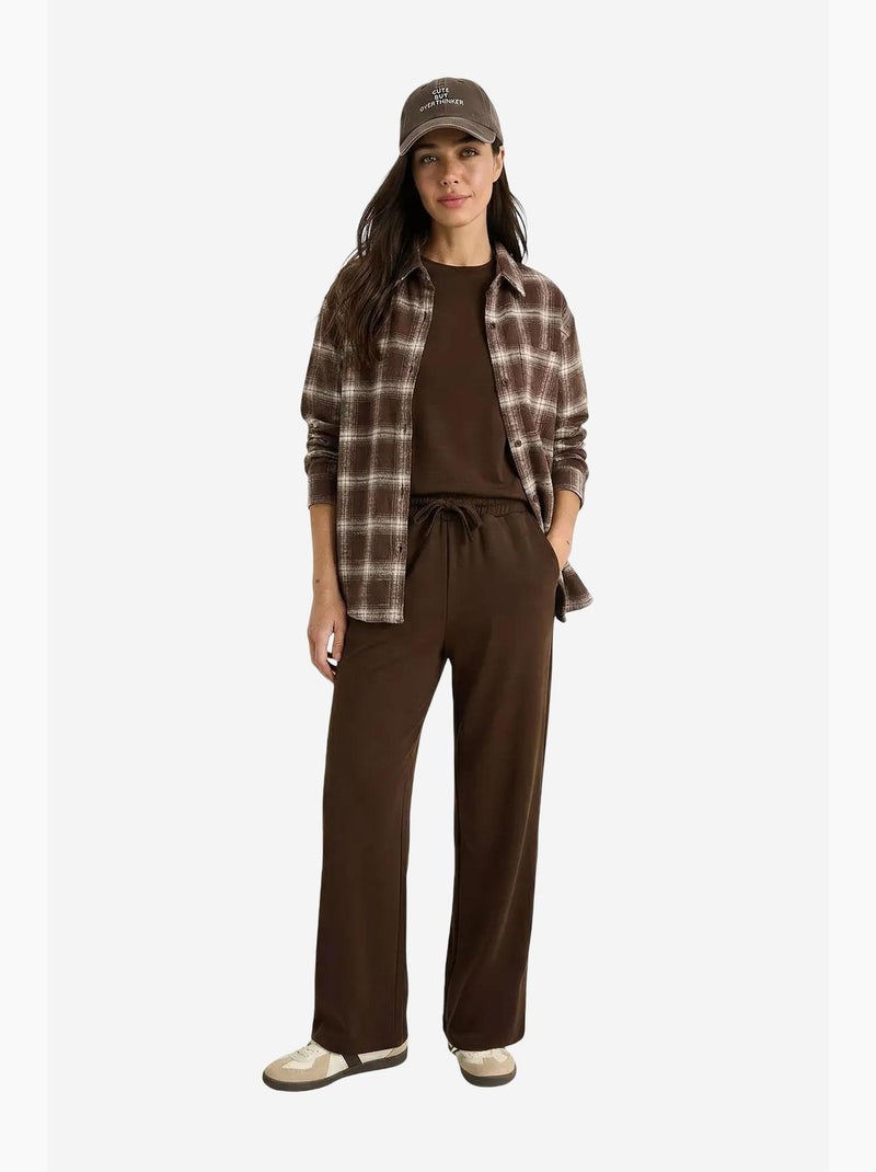 Ensemble pantalon large taille mi-haute et t-shirt à col rond lucci Marron chocolat - Kiabi
