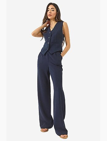 Ensemble pantalon palazzo taille haute confortable avec gilet tricoté lucci