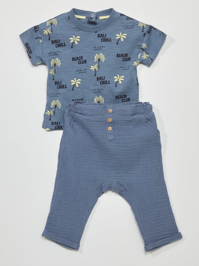 Ensemble pantalon + t-shirt Bleu - Kiabi