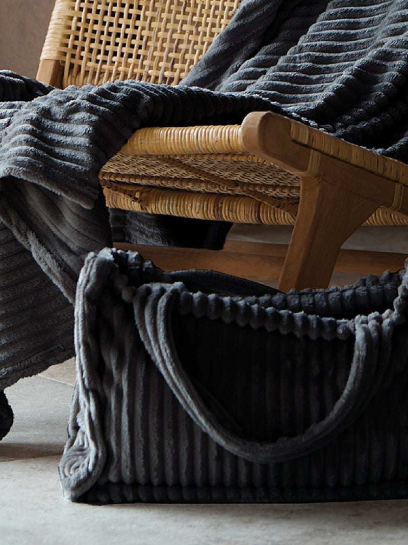 Ensemble plaid et sac doux côtelé gris anthracite - Kiabi