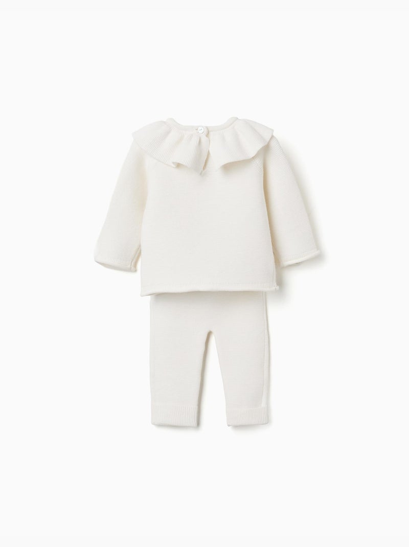 Ensemble pull en maille avec volants + pantalon Blanc - Kiabi