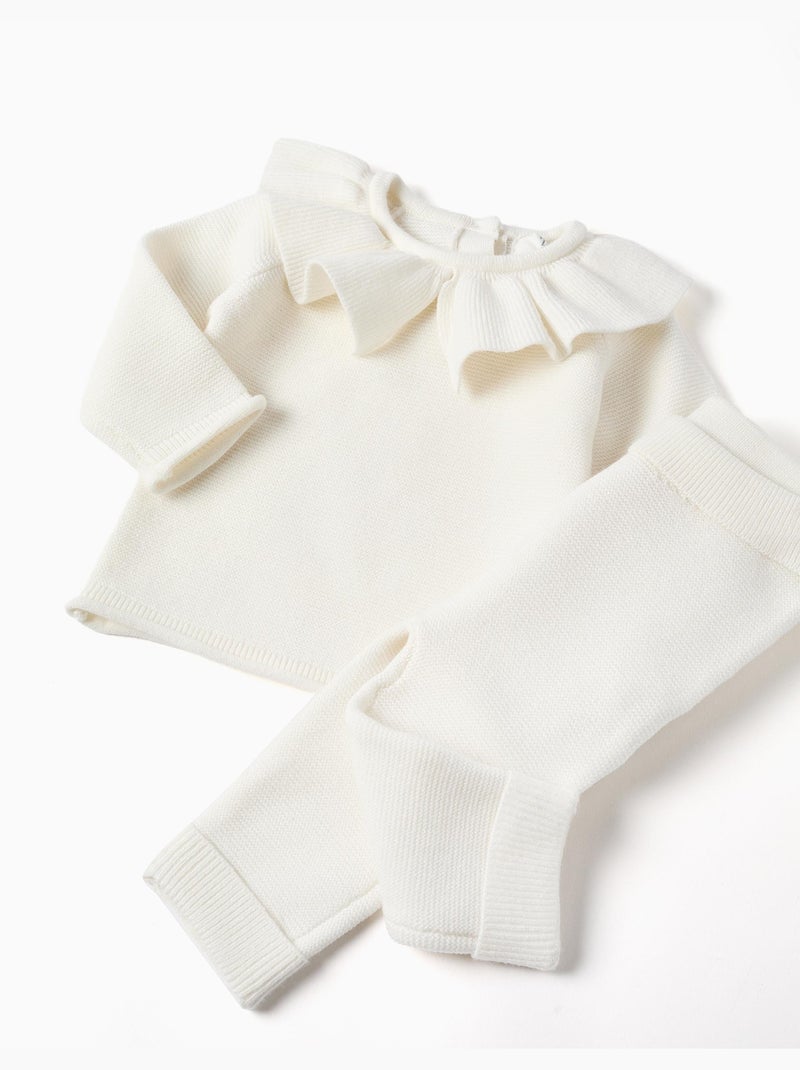 Ensemble pull en maille avec volants + pantalon Blanc - Kiabi
