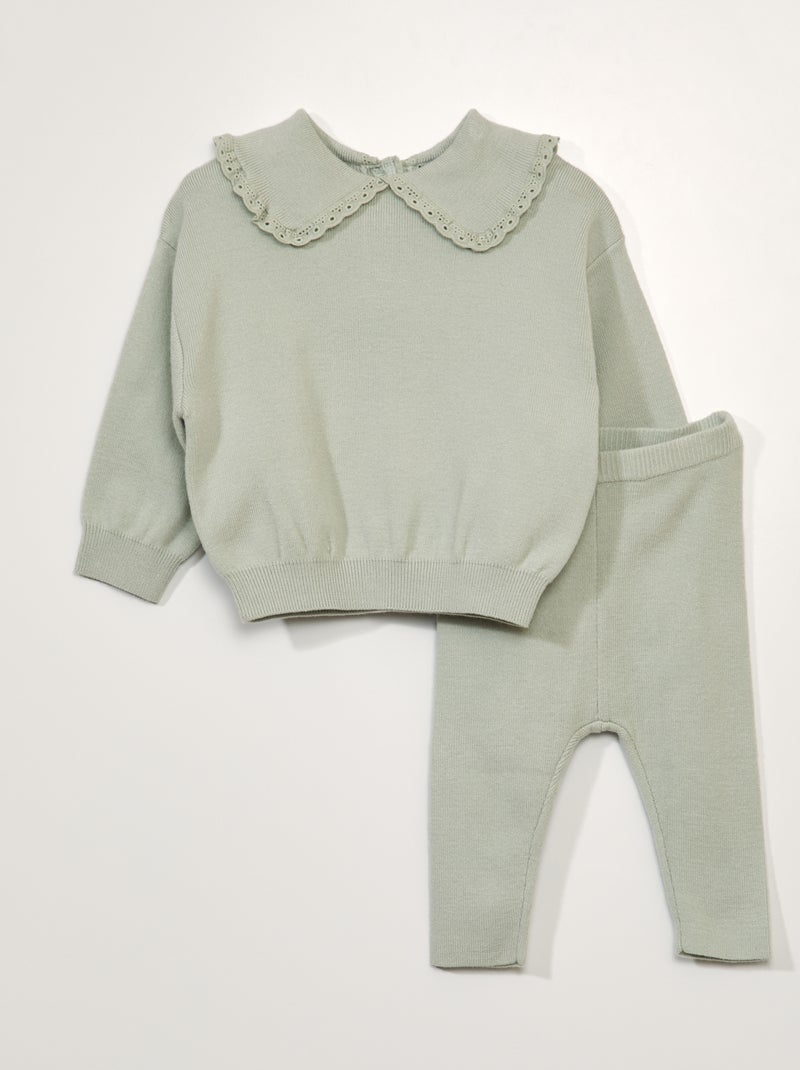 Ensemble pull + legging côtelé Vert - Kiabi