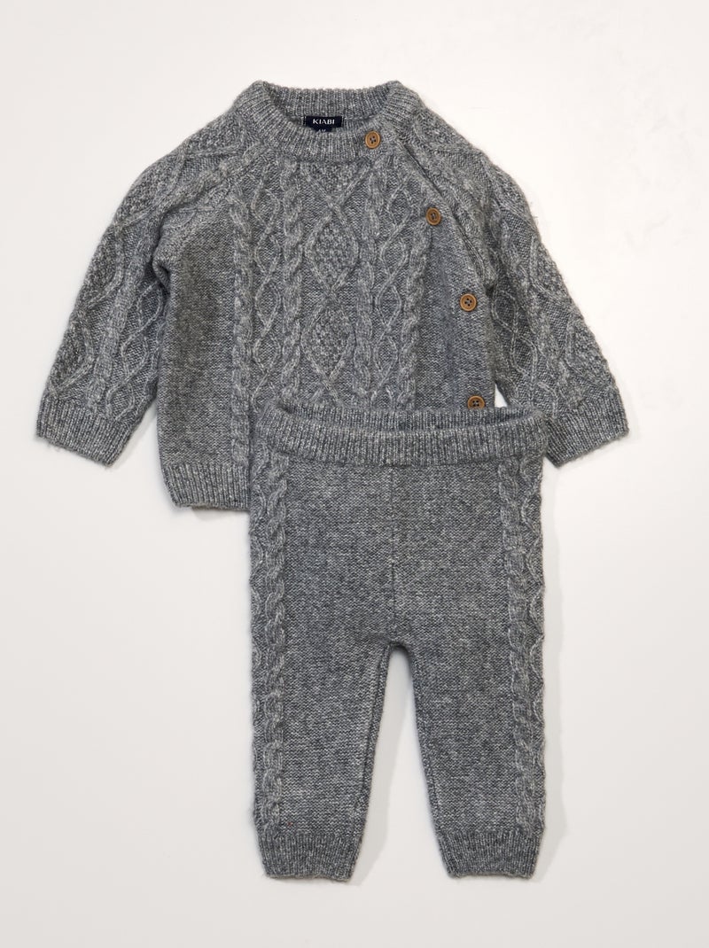 Ensemble pull + legging en maille torsadée Gris chiné - Kiabi
