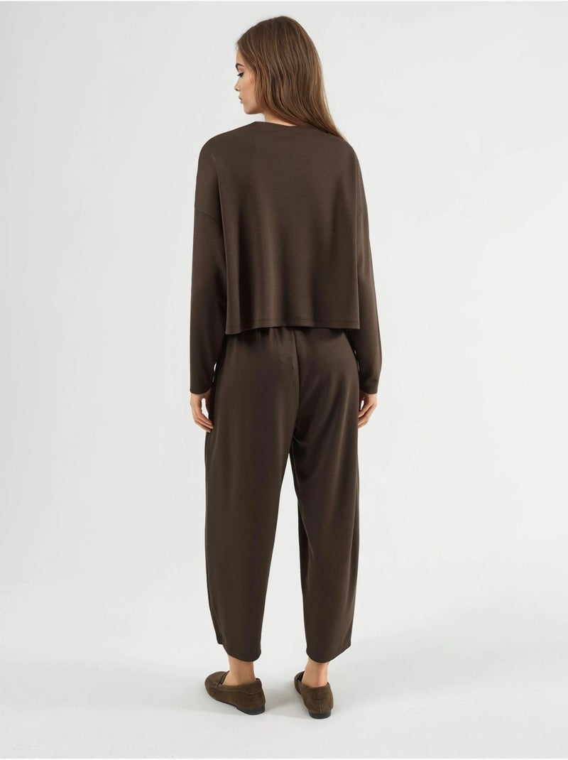 Ensemble pull oversize à col rond et pantalon à jambes élastiques hiccup Marron foncé - Kiabi