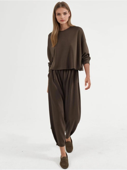 Ensemble pull oversize à col rond et pantalon à jambes élastiques hiccup - Kiabi