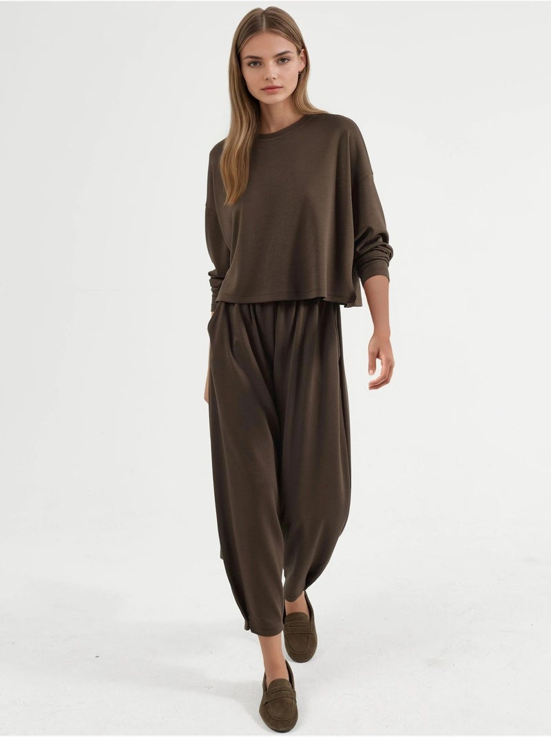 Ensemble pull oversize à col rond et pantalon à jambes élastiques hiccup Marron foncé - Kiabi