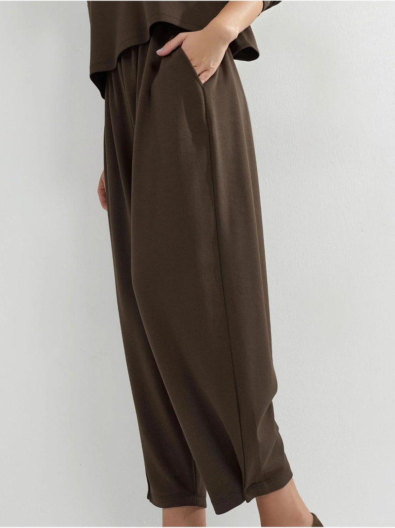 Ensemble pull oversize à col rond et pantalon à jambes élastiques hiccup Marron foncé - Kiabi