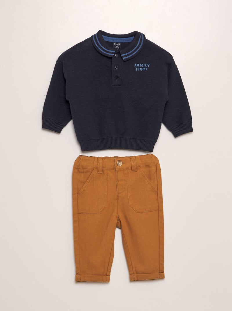 Ensemble pull + pantalon - 2 pièces Bleu/camel - Kiabi