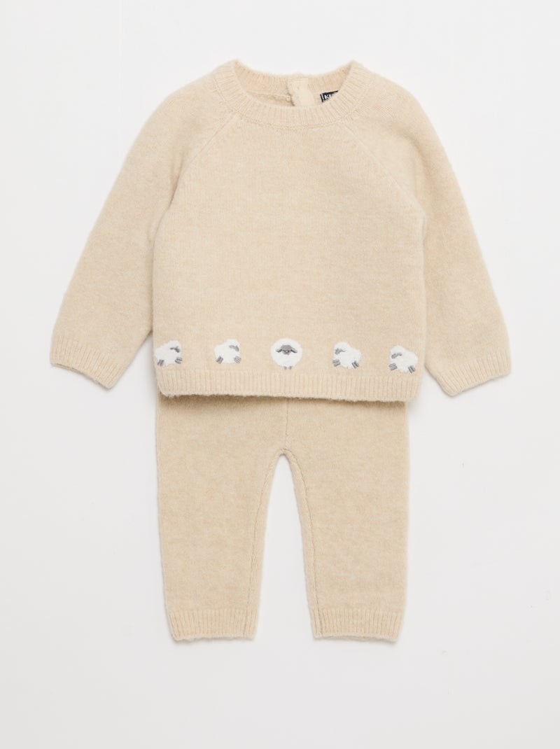 Ensemble pull + pantalon en maille - 2 pièces Beige - Kiabi