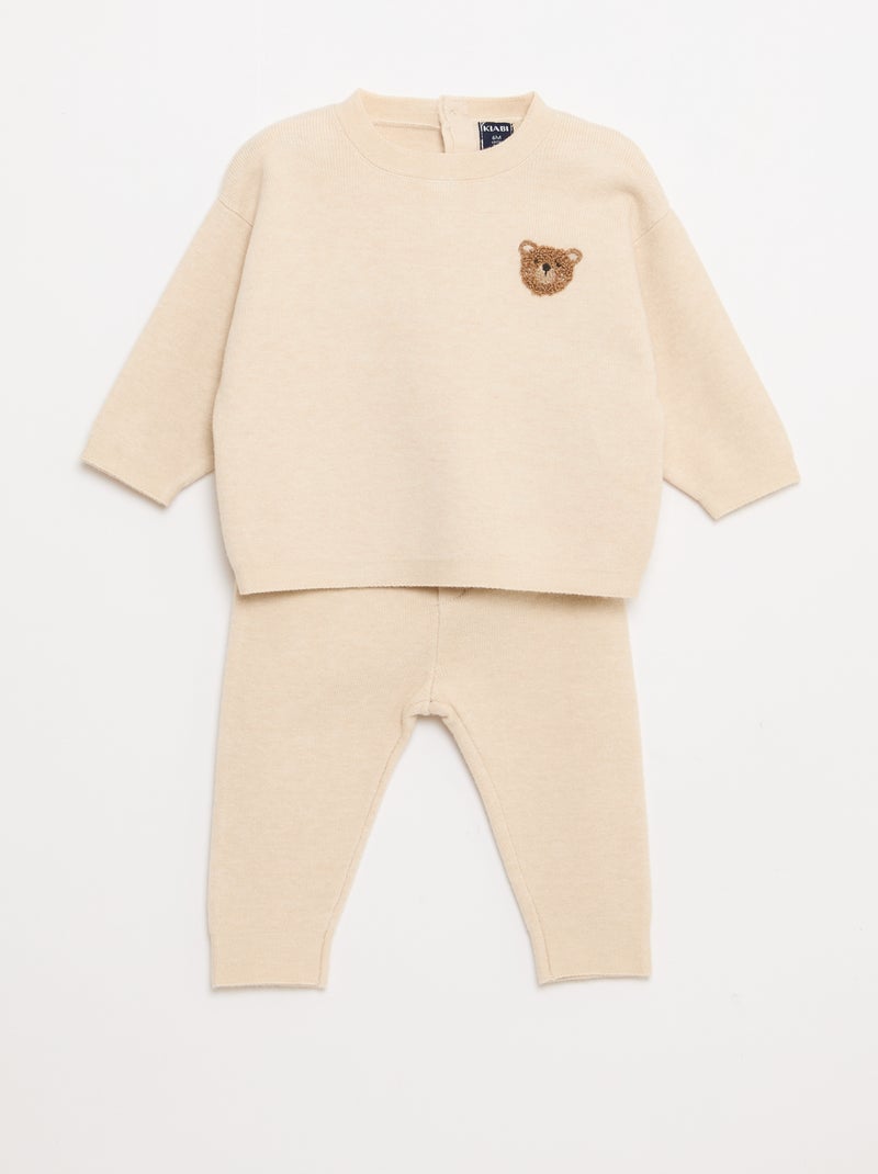 Ensemble pull + pantalon en maille Beige - Kiabi