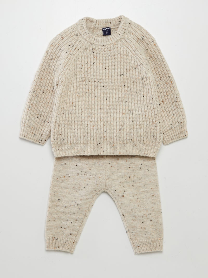 Ensemble pull + pantalon en maille jacquard - 2 pièces Beige - Kiabi