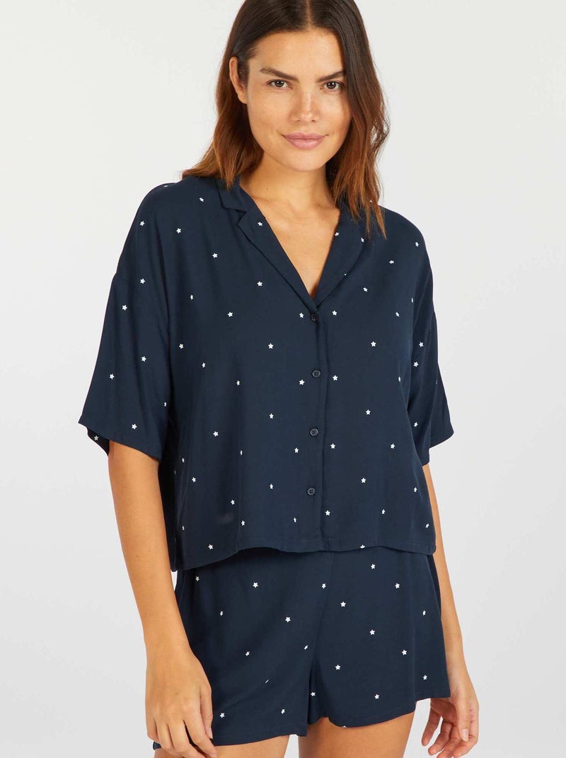 Ensemble pyjama 2 pièces chemisier + short Bleu - Kiabi