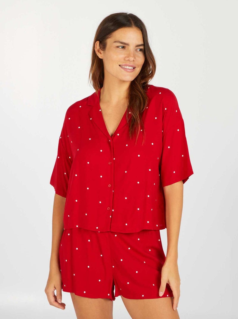 Ensemble pyjama 2 pièces chemisier + short Rouge - Kiabi