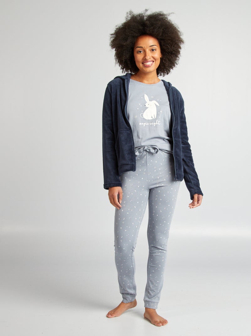 Ensemble pyjama 2 pièces + sweat en polaire Bleu gris - Kiabi