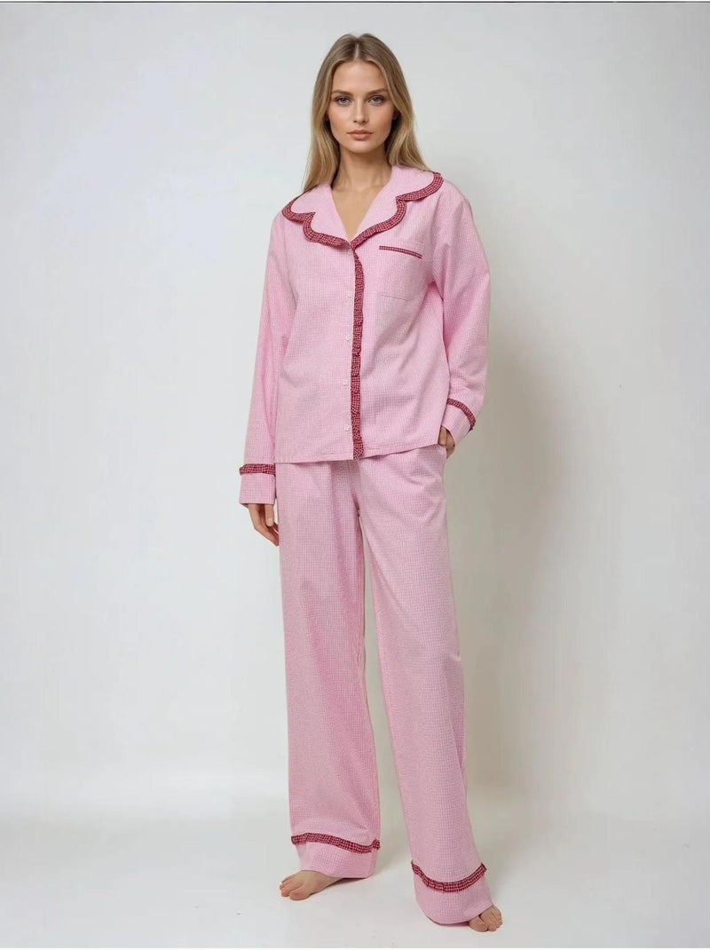 Ensemble pyjama à carreaux et col chemise hiccup Rose - Kiabi