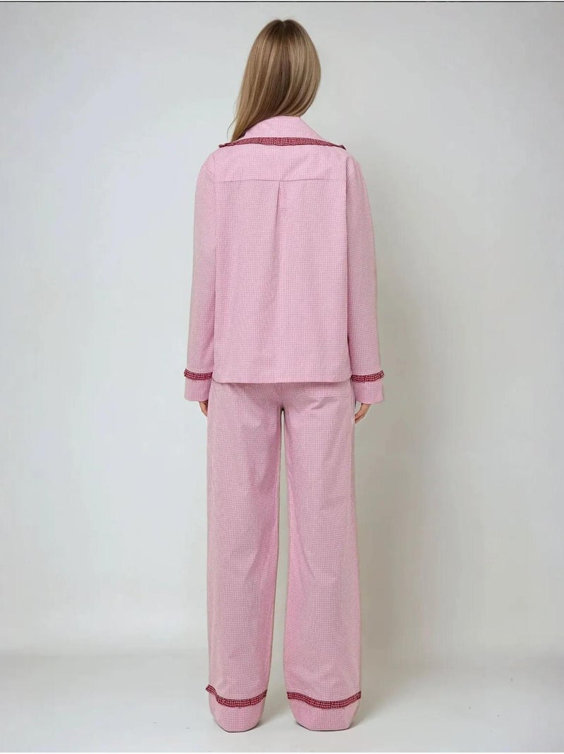 Ensemble pyjama à carreaux et col chemise hiccup Rose - Kiabi