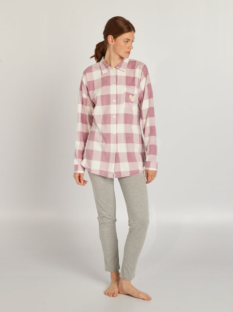 Ensemble pyjama chemise - 2 pièces rose/gris - Kiabi
