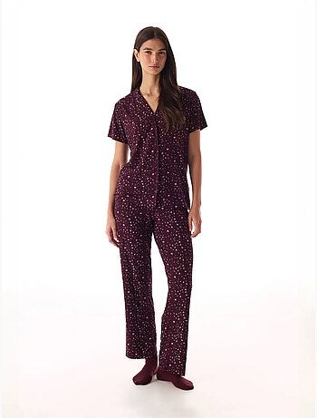 Ensemble pyjama chemise et pantalon à motif léopard, côtelé, manches courtes penti