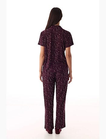 Ensemble pyjama chemise et pantalon à motif léopard, côtelé, manches courtes penti