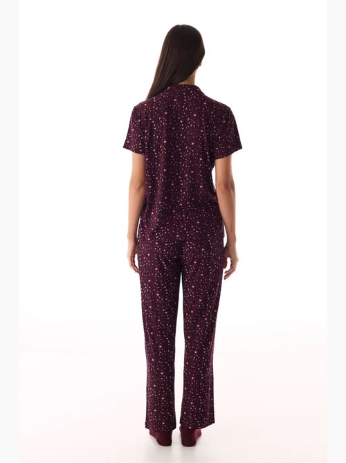 Ensemble pyjama chemise et pantalon à motif léopard, côtelé, manches courtes penti - Kiabi