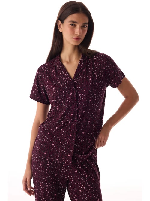 Ensemble pyjama chemise et pantalon à motif léopard, côtelé, manches courtes penti - Kiabi