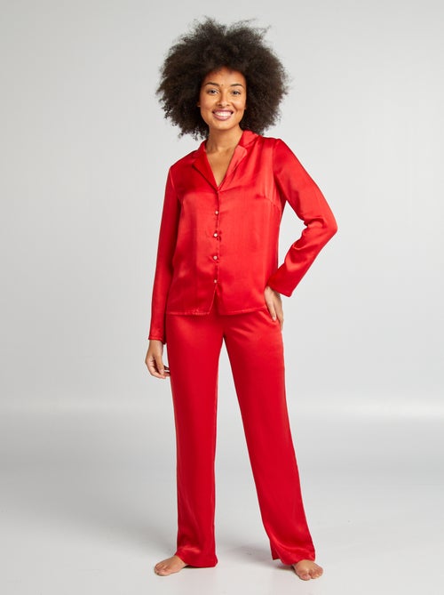 Ensemble pyjama chemise + pantalon en satin - Kiabi