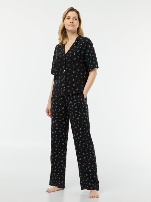 Ensemble pyjama chemisier + pantalon imprimé - Kiabi