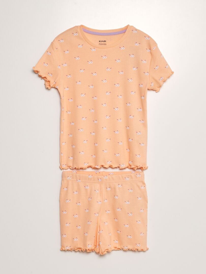 Ensemble pyjama côtelé et imprimé - 2 pièces Orange - Kiabi