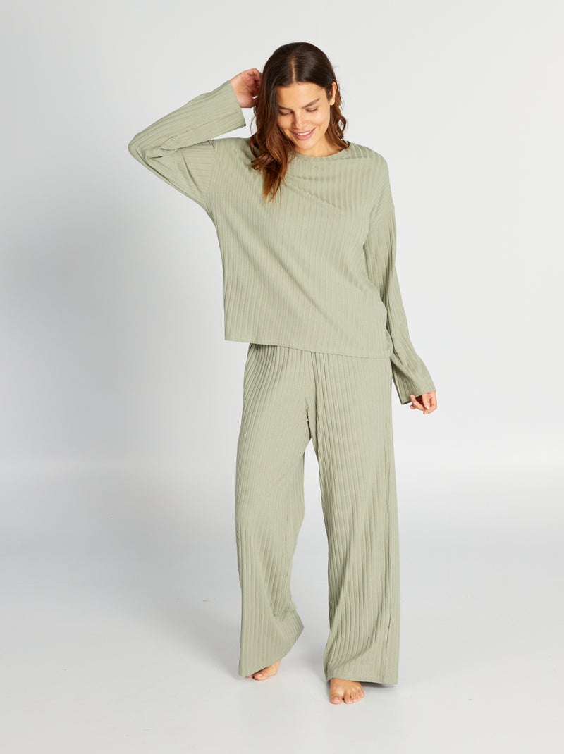 Ensemble pyjama côtelé t-shirt + pantalon - 2 pièces Vert - Kiabi