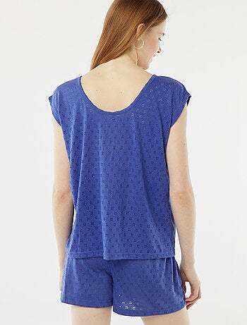 Ensemble pyjama court en pointelle short + t-shirt - 2 pièces