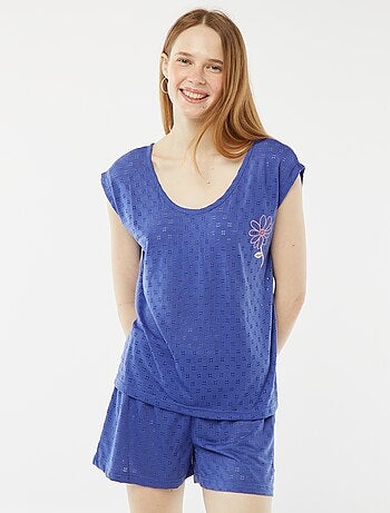 Ensemble pyjama court en pointelle short + t-shirt - 2 pièces