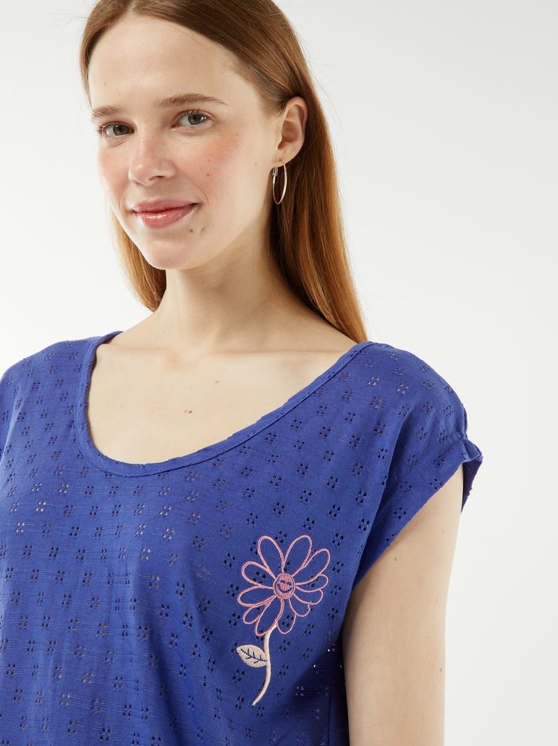 Ensemble pyjama court en pointelle short + t-shirt - 2 pièces Bleu - Kiabi
