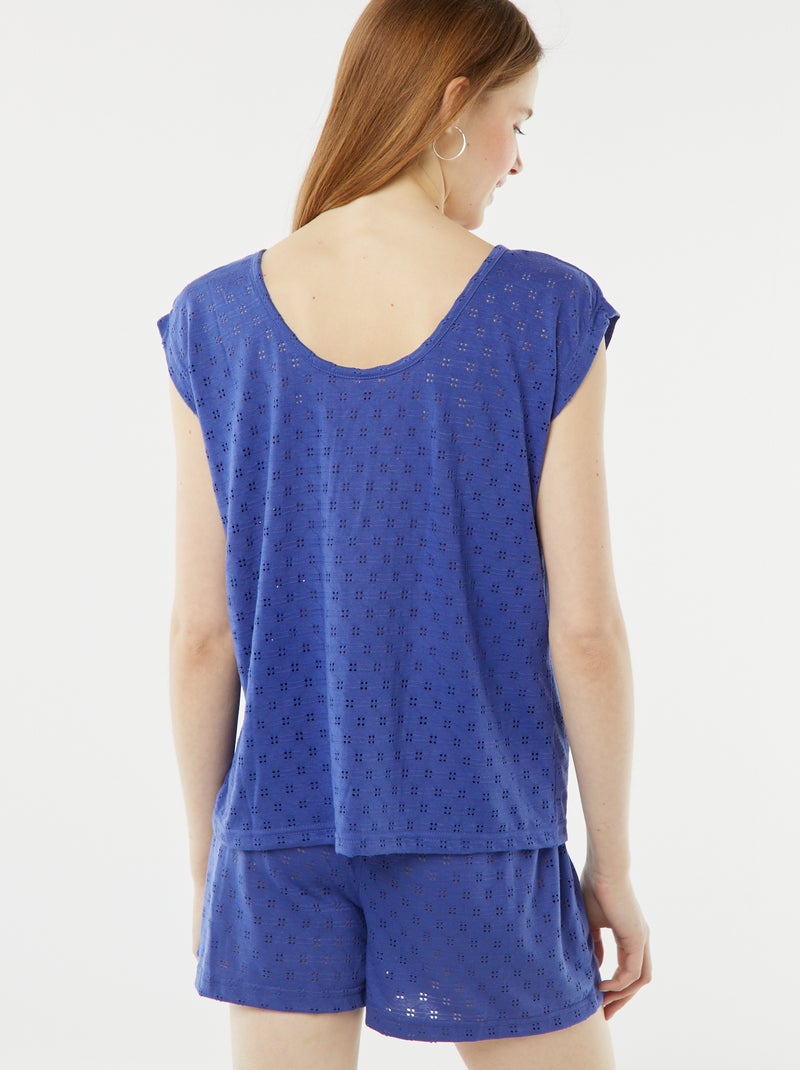 Ensemble pyjama court en pointelle short + t-shirt - 2 pièces Bleu - Kiabi