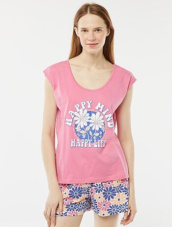 Ensemble pyjama court en pointelle short + t-shirt - 2 pièces