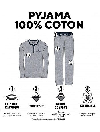 Ensemble pyjama court homme avec t-shirt col v dom serge blanco