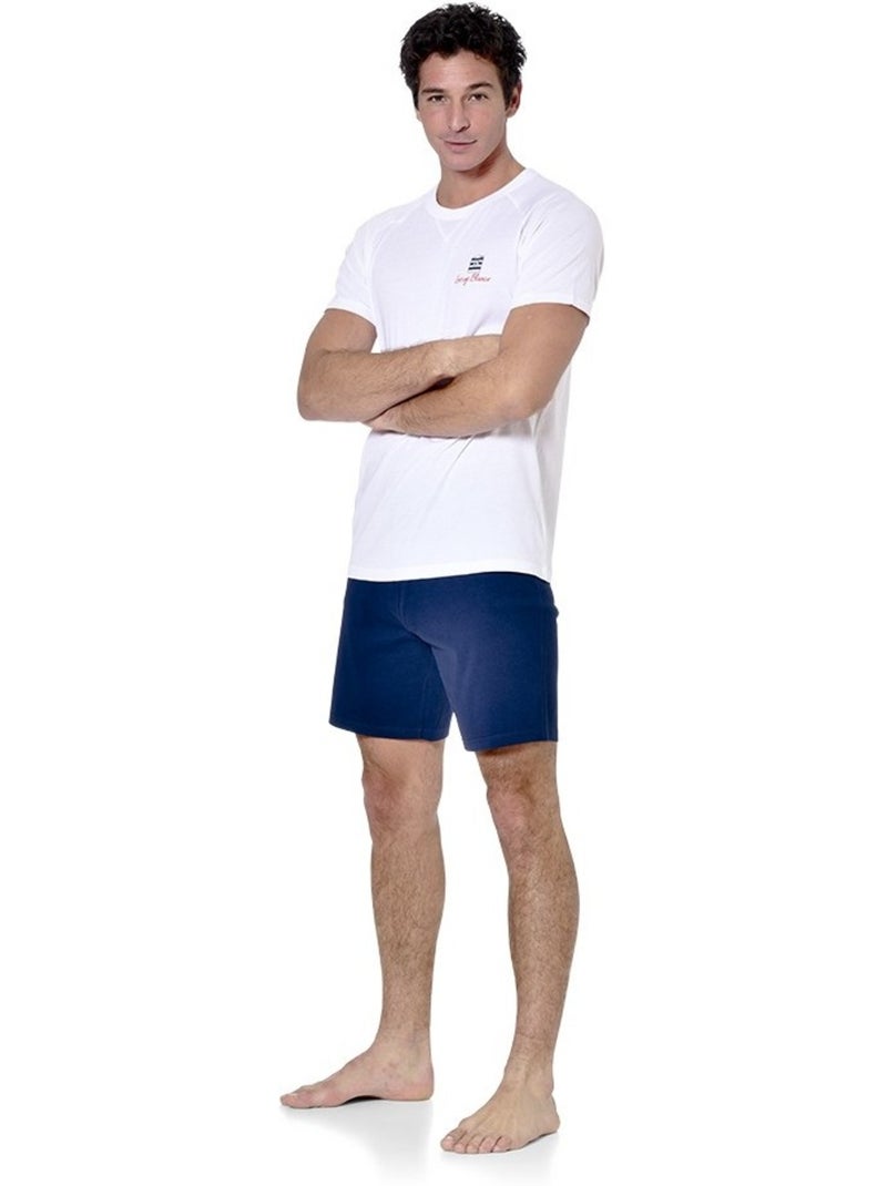 Ensemble pyjama court homme avec t-shirt col v dom serge blanco Bleu - Kiabi