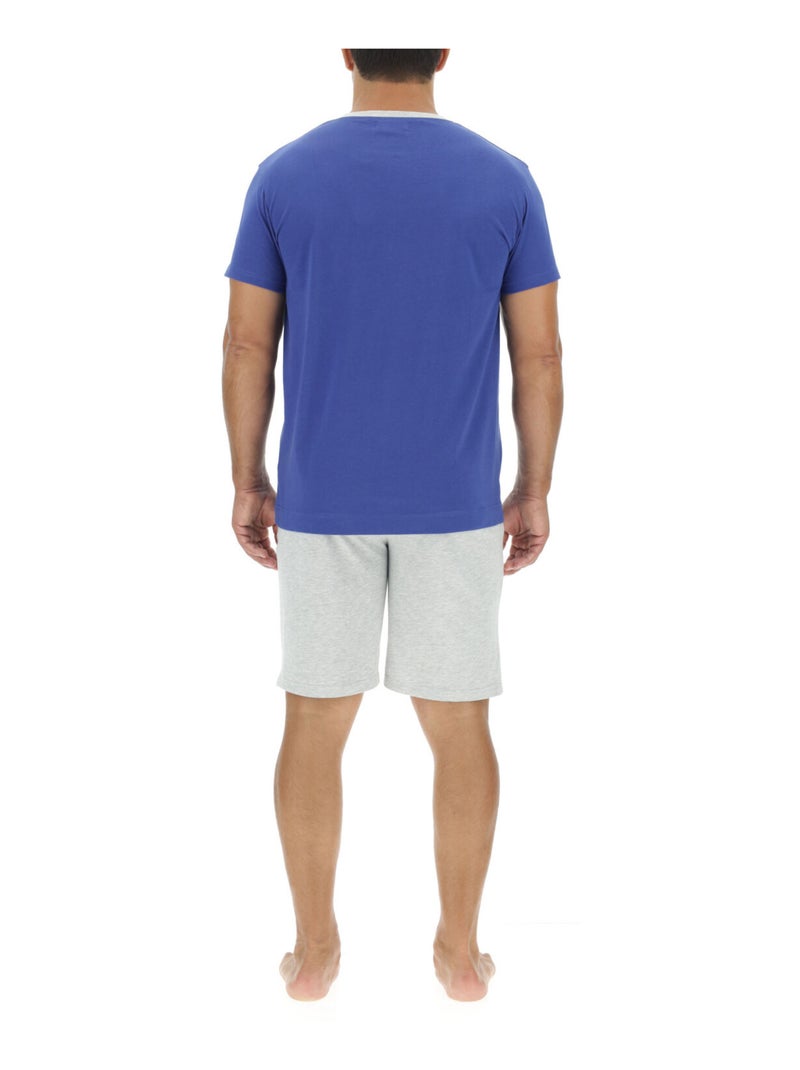 Ensemble pyjama court homme en coton uni col boutonné & logo poitrine pierre cardin Bleu - Kiabi