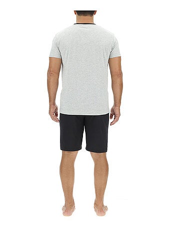 Ensemble pyjama court homme en coton uni col boutonné & logo poitrine pierre cardin