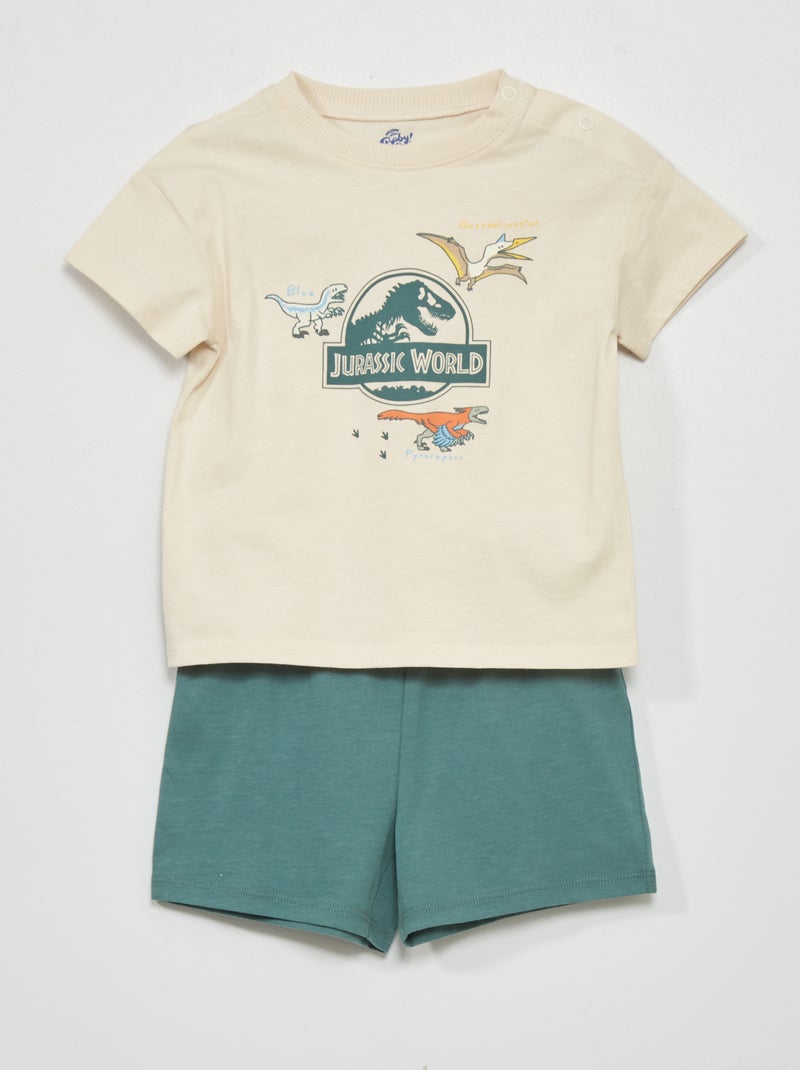 Ensemble pyjama court 'Jurassic World' - 2 pièces Ecru/vert - Kiabi