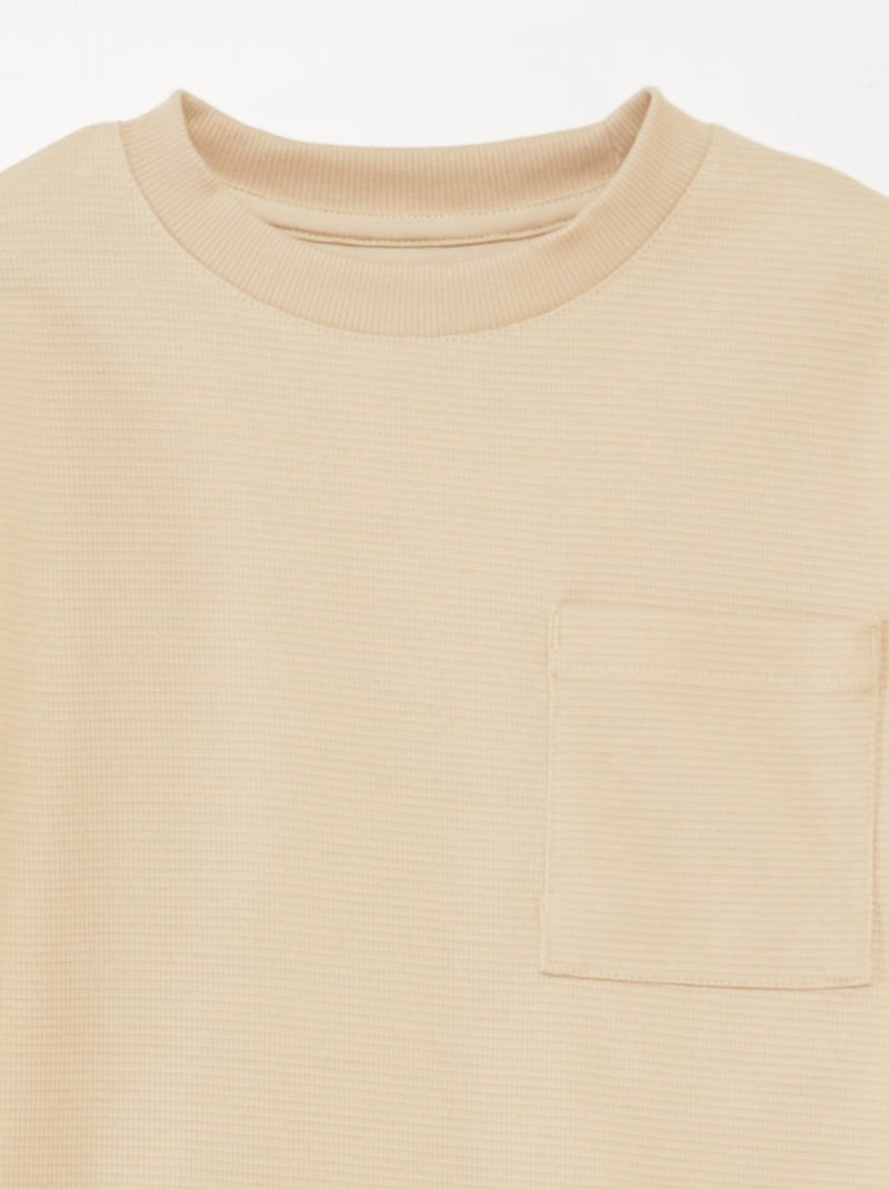 Ensemble pyjama court matière gaufrée - 2 pièces Beige - Kiabi
