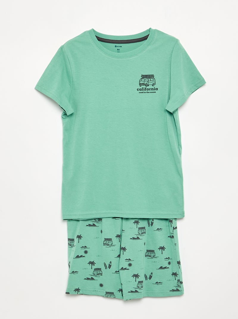 Ensemble pyjama court short + t-shirt - 2 pièces Vert - Kiabi