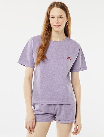 Ensemble pyjama court short + t-shirt avec broderie - 2 pièces