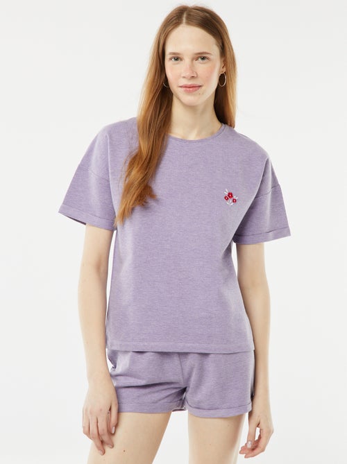 Ensemble pyjama court short + t-shirt avec broderie - 2 pièces - Kiabi