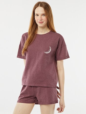 Ensemble pyjama court short + t-shirt avec broderie - 2 pièces
