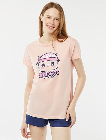 Ensemble pyjama court short + t-shirt imprimé - 2 pièces