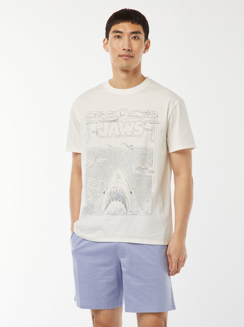 Ensemble pyjama court short + t-shirt 'Jaws' -  2 pièces BLANC - Kiabi