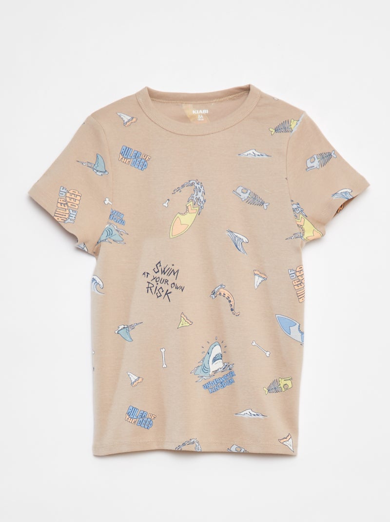 Ensemble pyjama court t-shirt + short avec imprimés - 2 pièces MARRON - Kiabi