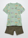 Ensemble pyjama court t-shirt + short avec imprimés - 2 pièces VERT - Kiabi